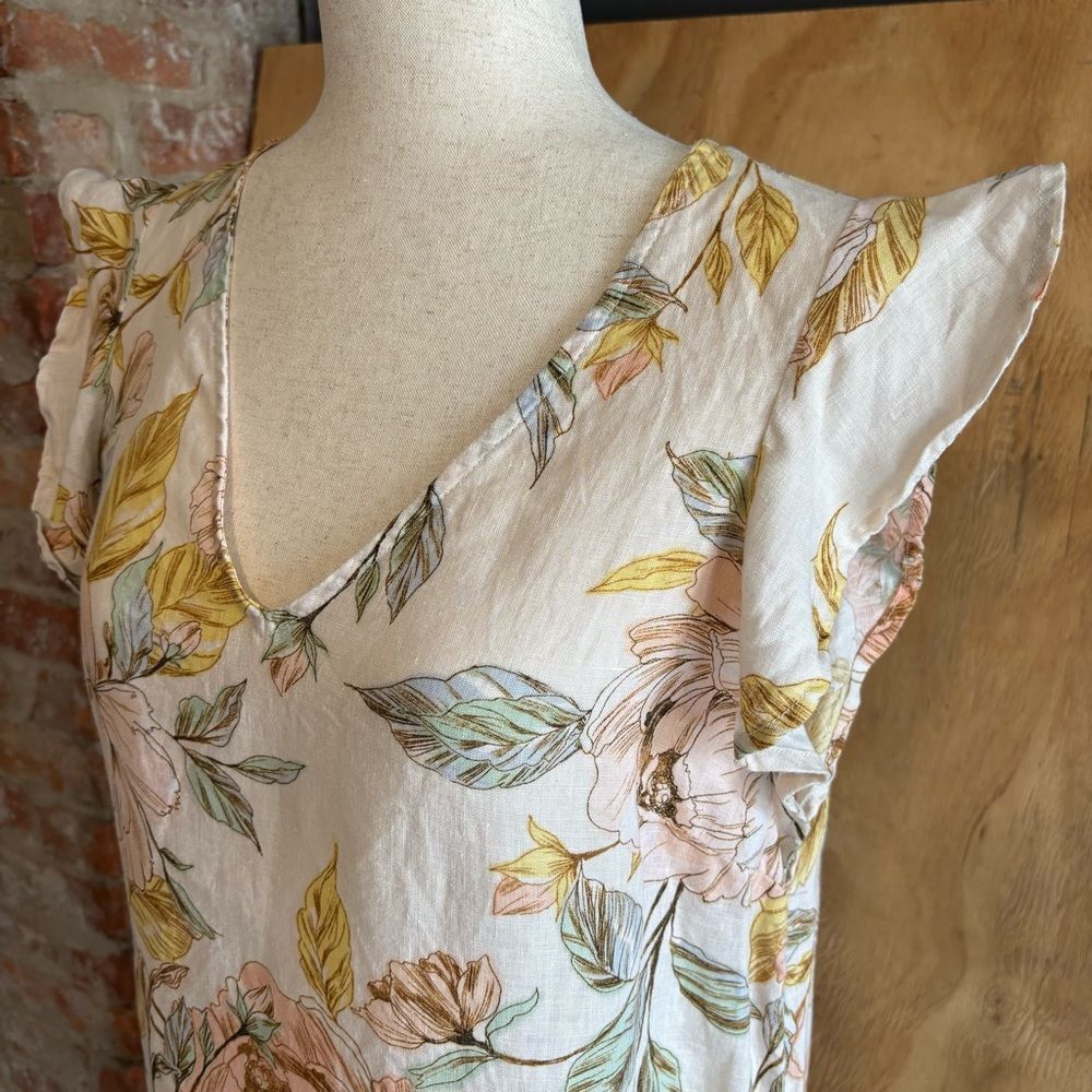 Nicole Miller Floral 100% Linen Dress V-Neck Casual Summer Dress Size S - Picture 2 of 4